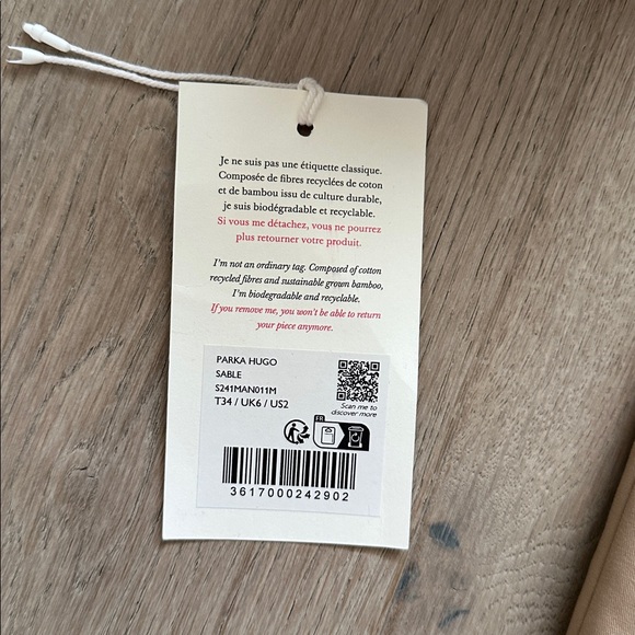 EUC sezane hugo parka sand size us 2/fr 34/uk 6 organic cotton - Picture 4 of 16